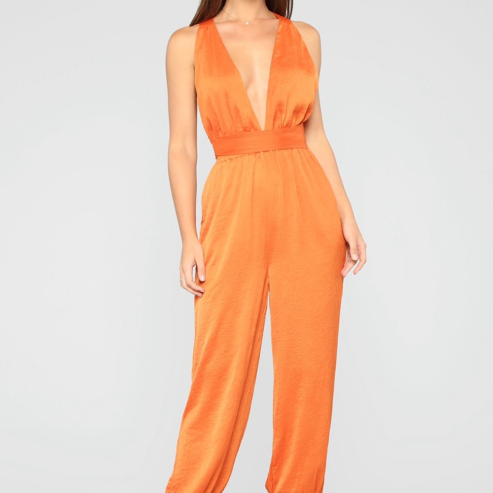 Satin serene orange jump suit
